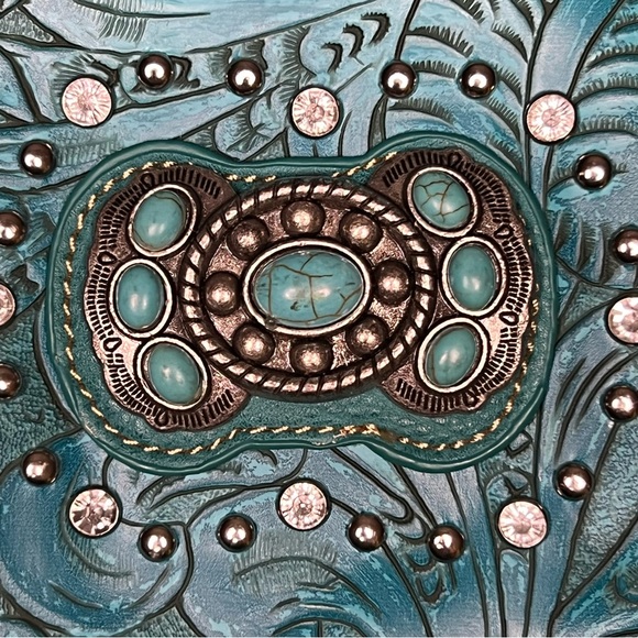 American Bling Turquoise Embossed Handbag - Picture 15 of 16